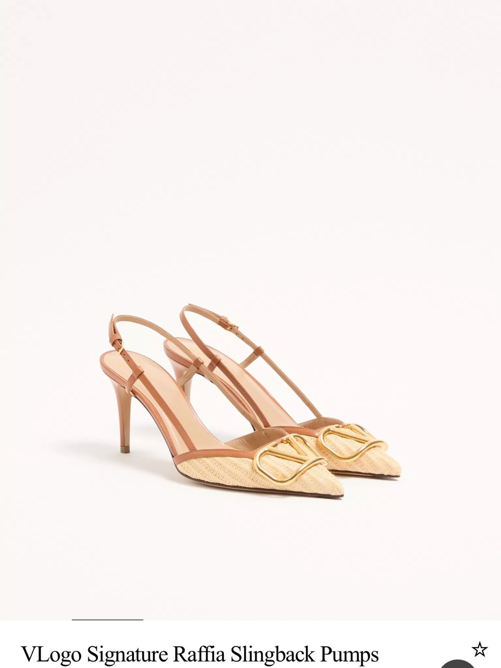 Valentino Garavani Raffia Pointed Slingback Pumps with Gold VLogo - Picture 2 of 10